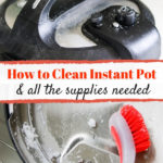 cleaning instant pot lid with dish brush and baking soda