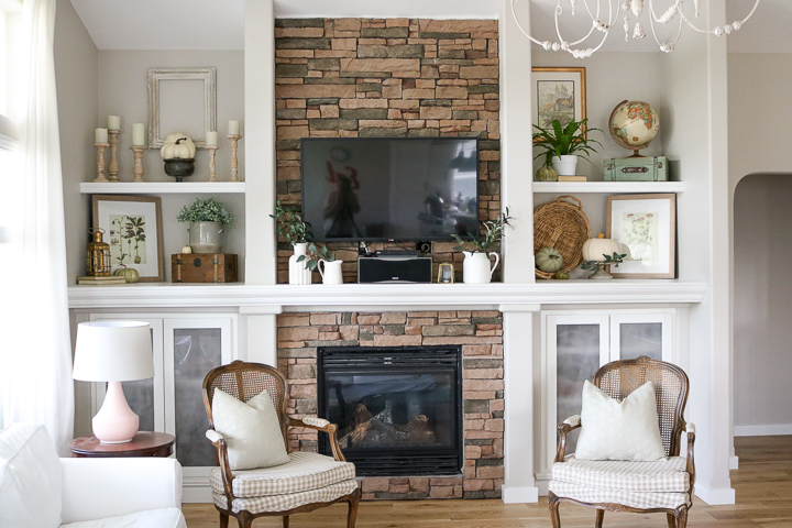 How To Style Shelves Jenuine Home, How To Decorate Bookcases Beside Fireplace