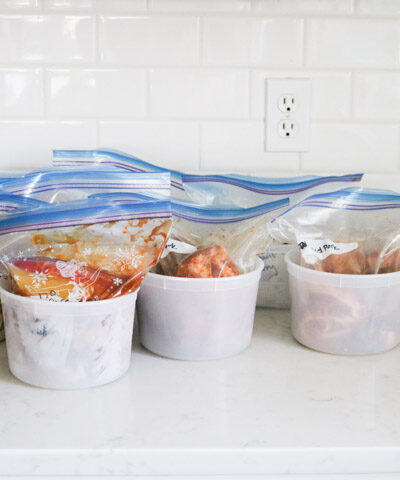 Instant Pot freezer meals inside containers on counter