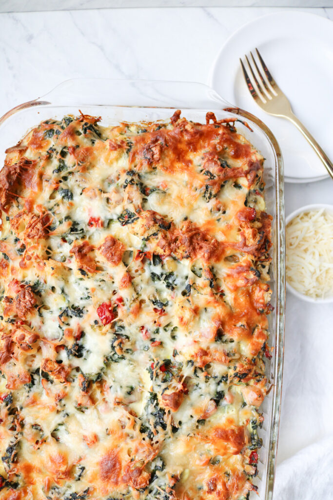 large spinach and ham strata casserole