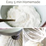 stages of mixing heavy whipping cream with text overlay
